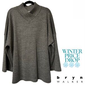 Bryn WALKER Oversized Crossover V-Neck Tunic Charcoal Grey 100% Wool Size M